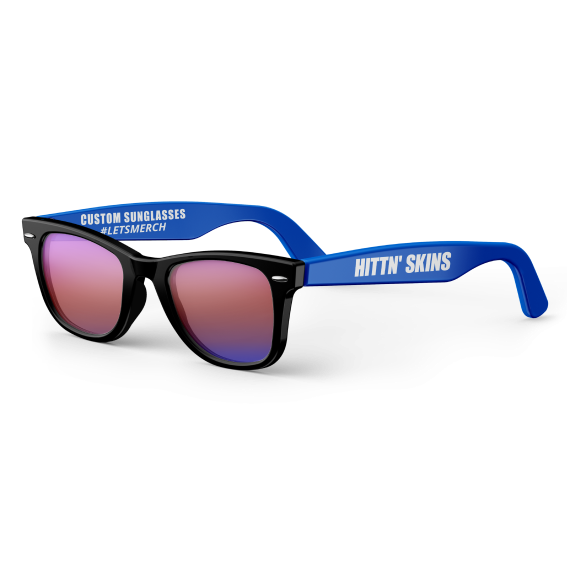 a pair of sunglasses with the hittn skins logo