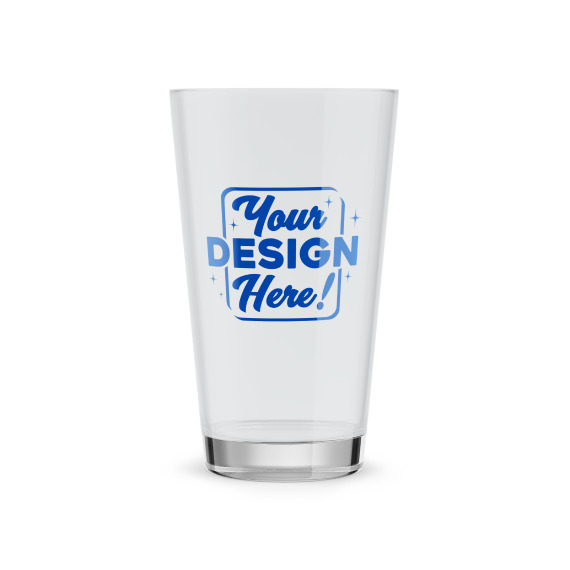a drinking glass with a your design logo on it