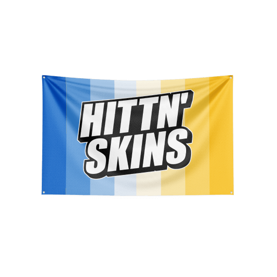 a blue banner with hittn skins